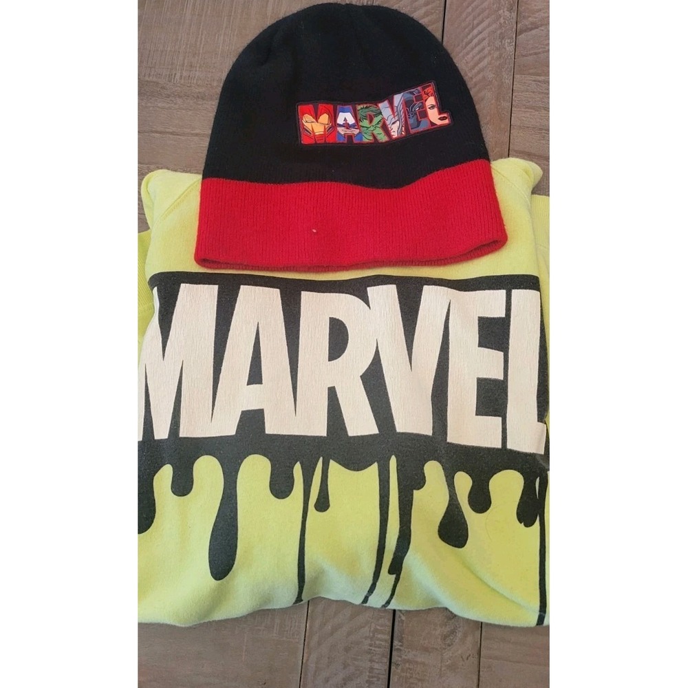 marvel hoodie With Hat L Xl Green Pullover Cozy Fleese